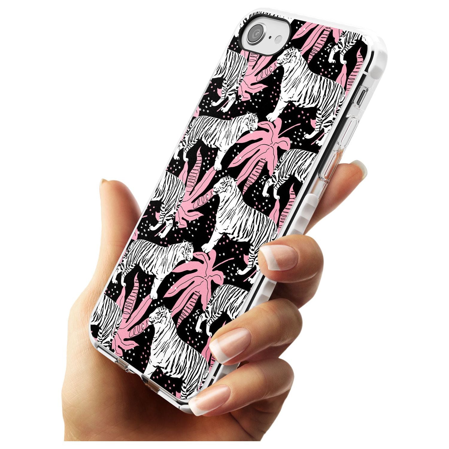 White Tigers on Black Pattern Impact Phone Case for iPhone SE 8 7 Plus