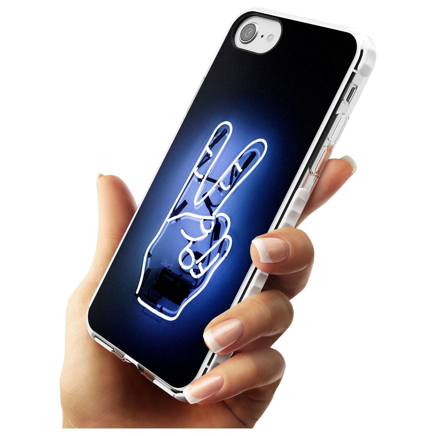 Peace Sign Hand Neon Sign Impact Phone Case for iPhone SE 8 7 Plus
