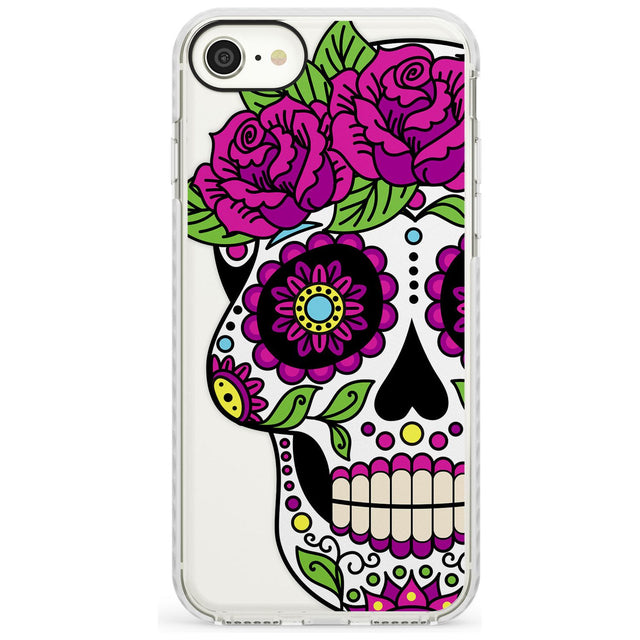 Purple Floral Sugar Skull Impact Phone Case for iPhone SE 8 7 Plus