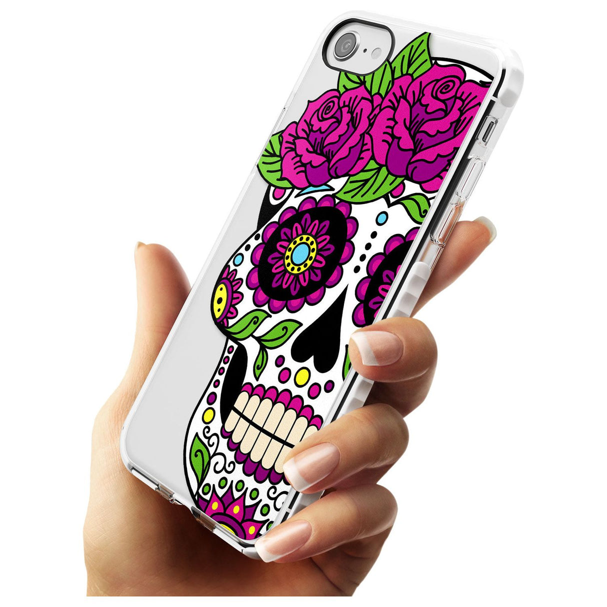 Purple Floral Sugar Skull Impact Phone Case for iPhone SE 8 7 Plus