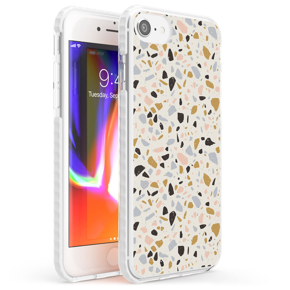 Pale Pink, Blue, & Mocha Terrazzo Pattern Phone Case iPhone 7/8 / Impact Case,iPhone SE / Impact Case Blanc Space