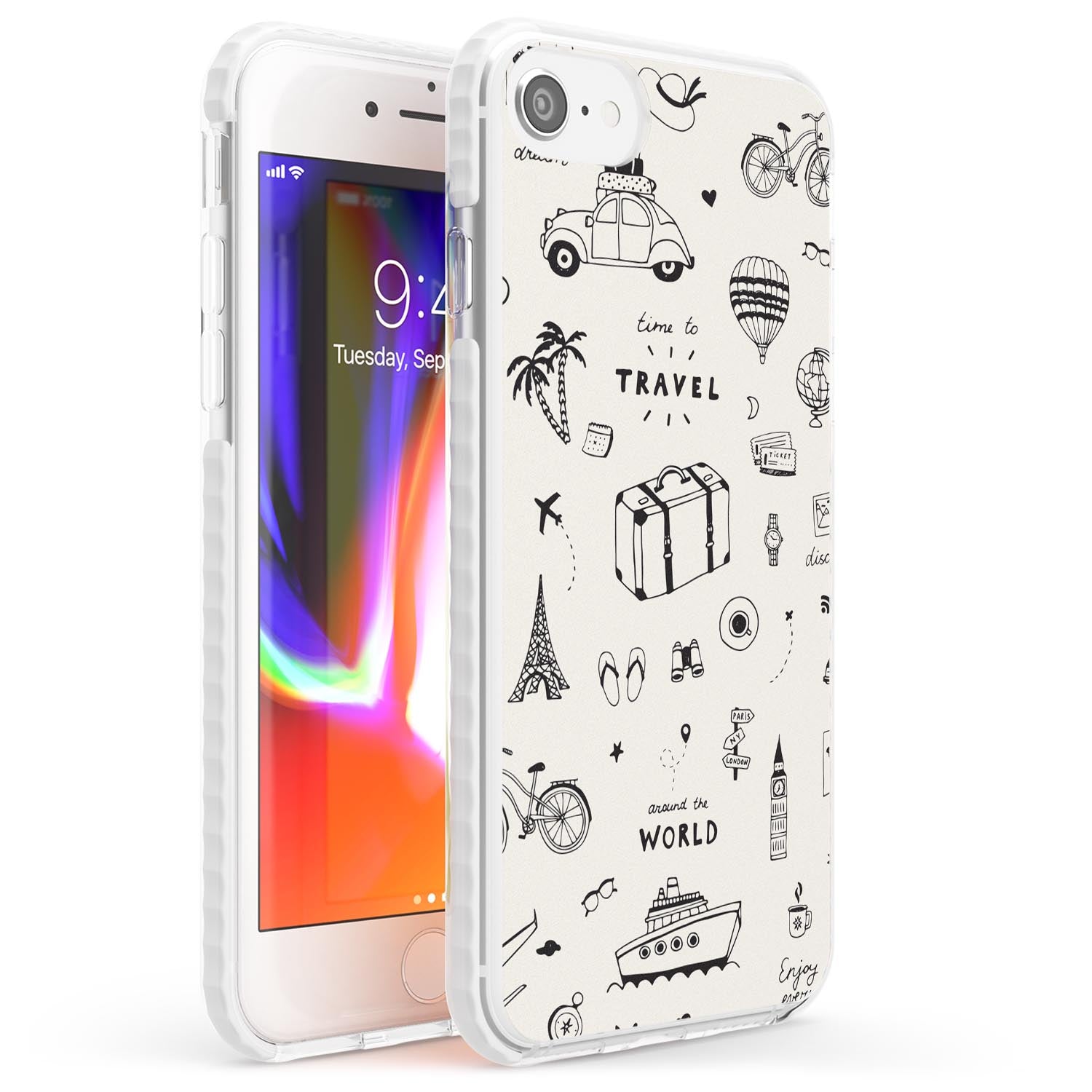 Cute Travel Pattern, White on Phone Case iPhone 7/8 / Impact Case,iPhone SE / Impact Case Blanc Space