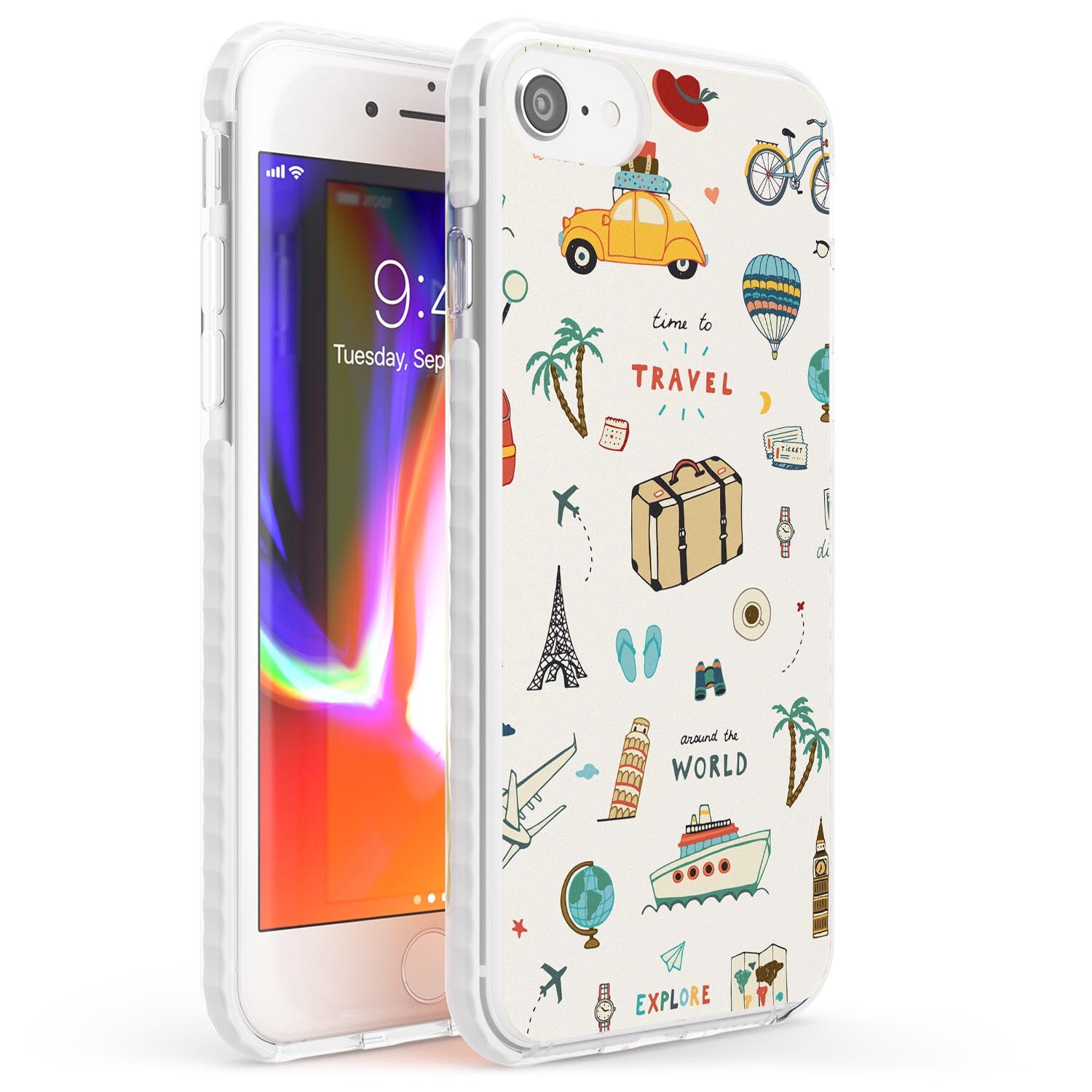 Cute Travel Pattern Cream Phone Case iPhone 7/8 / Impact Case,iPhone SE / Impact Case Blanc Space