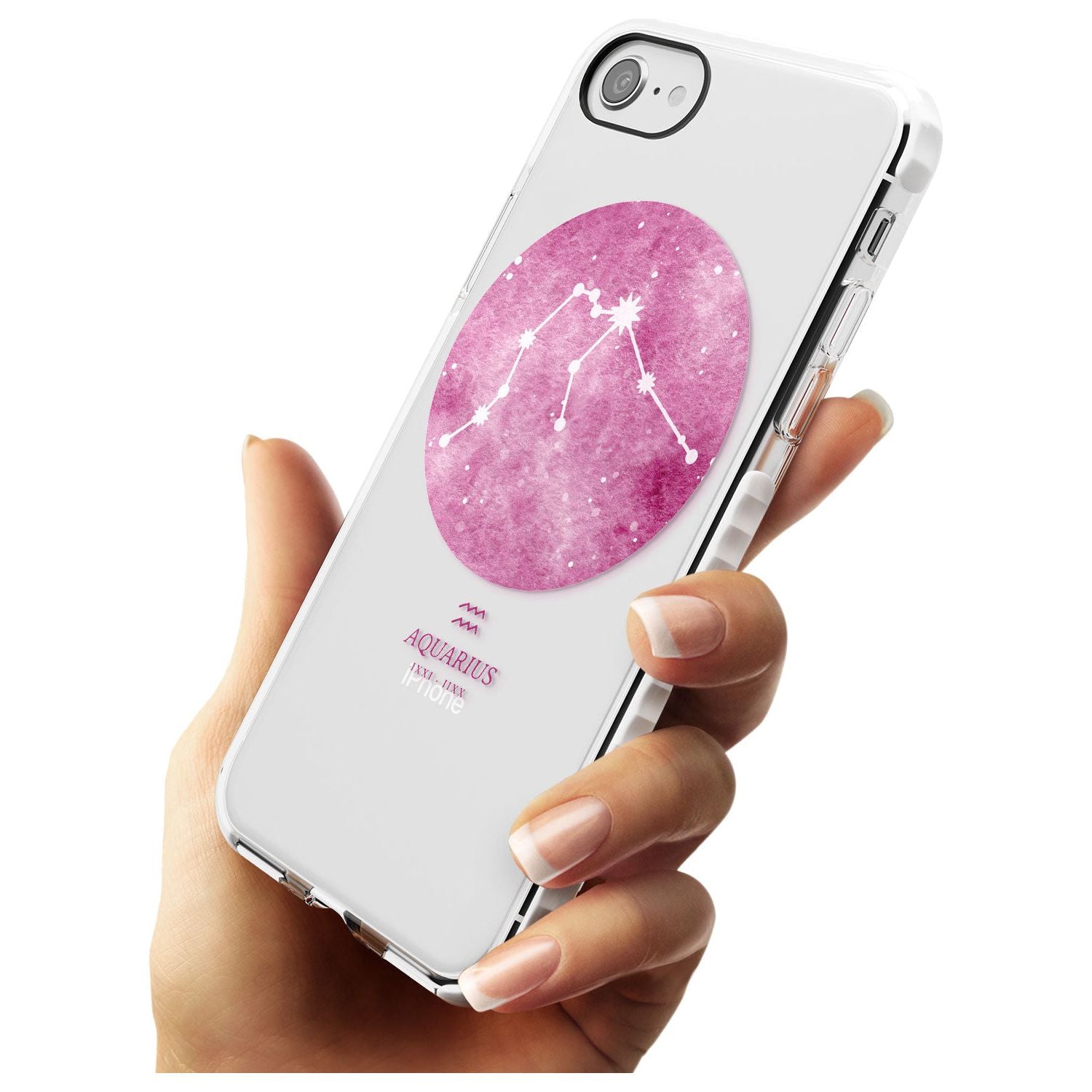 Aquarius Zodiac Transparent Design - Pink Impact Phone Case for iPhone SE 8 7 Plus