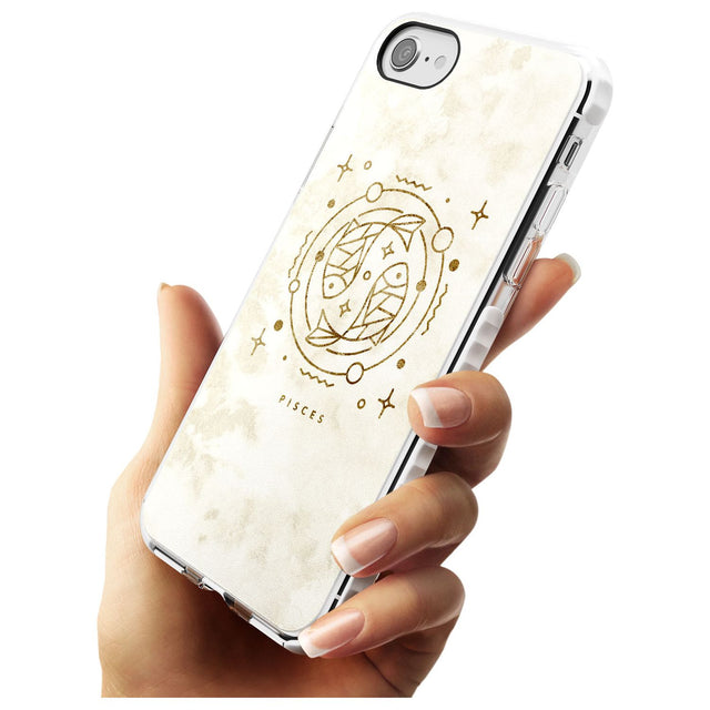 Pisces Emblem - Solid Gold Marbled Design Impact Phone Case for iPhone SE 8 7 Plus