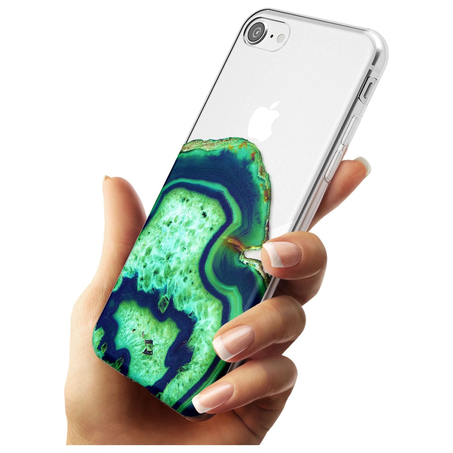 Neon Green & Blue Agate Crystal Transparent Design Slim TPU Phone Case for iPhone SE 8 7 Plus