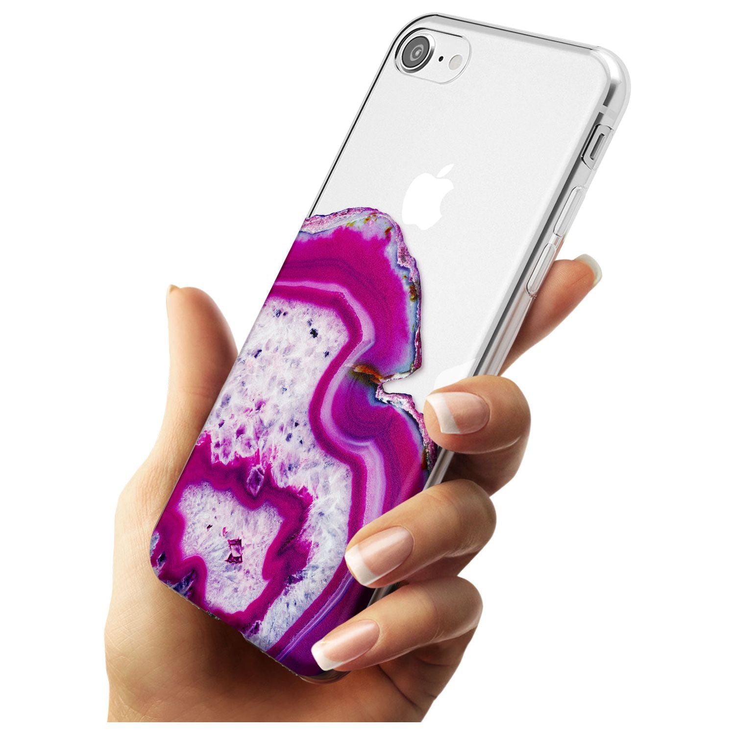 Violet & White Swirl Agate Crystal Clear Design Slim TPU Phone Case for iPhone SE 8 7 Plus