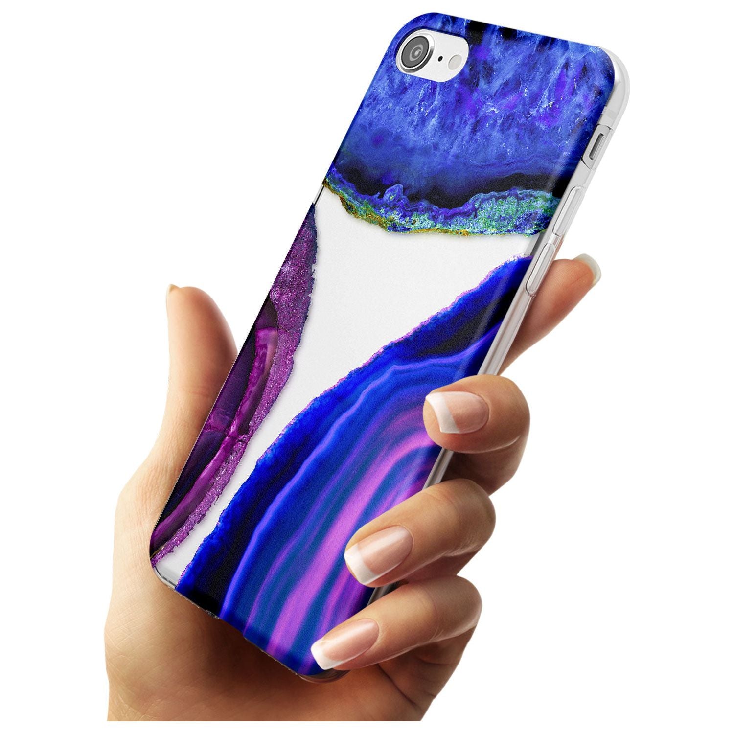 Purple & Blue Agate Gemstone Clear Design Slim TPU Phone Case for iPhone SE 8 7 Plus
