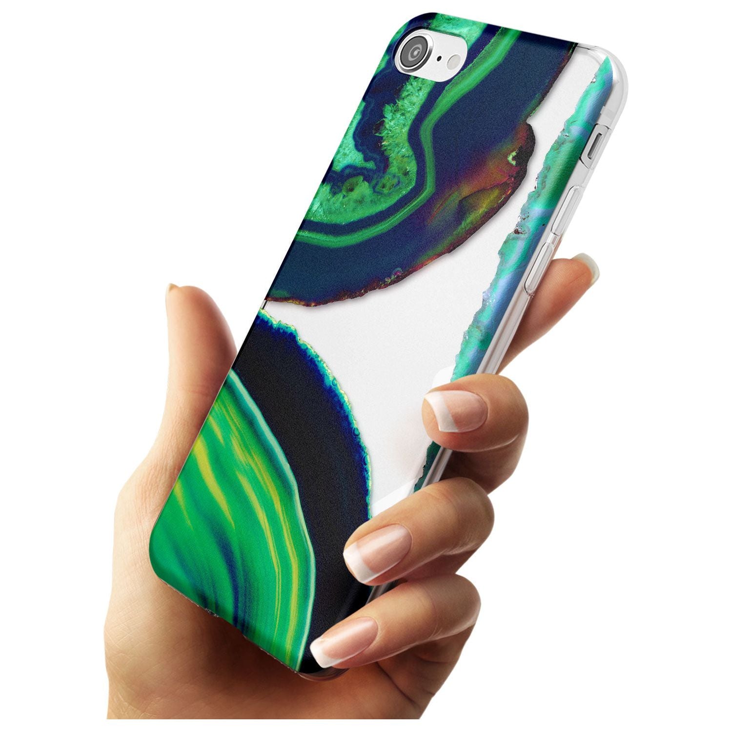 Green & Navy Gemstone Crystal Clear Design Slim TPU Phone Case for iPhone SE 8 7 Plus