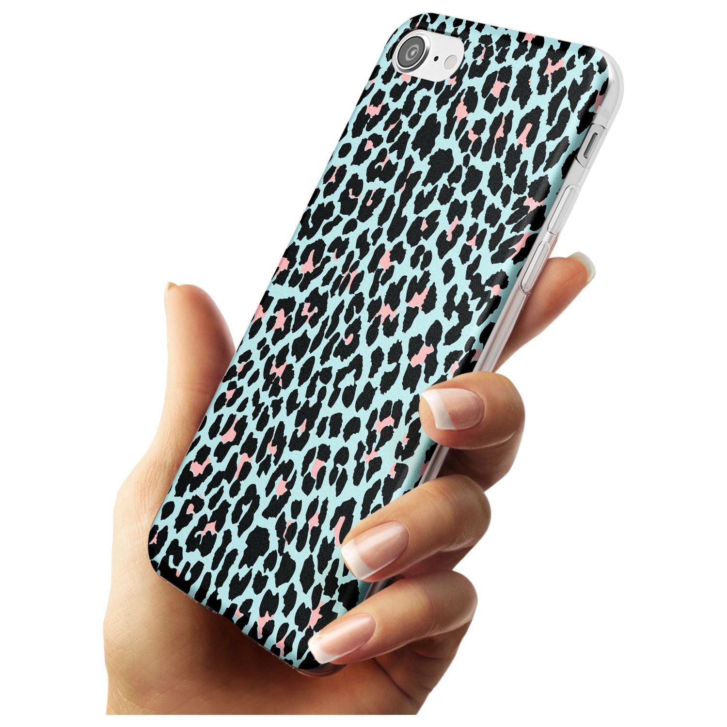 Light Pink on Blue Leopard Print Pattern Slim TPU Phone Case for iPhone SE 8 7 Plus