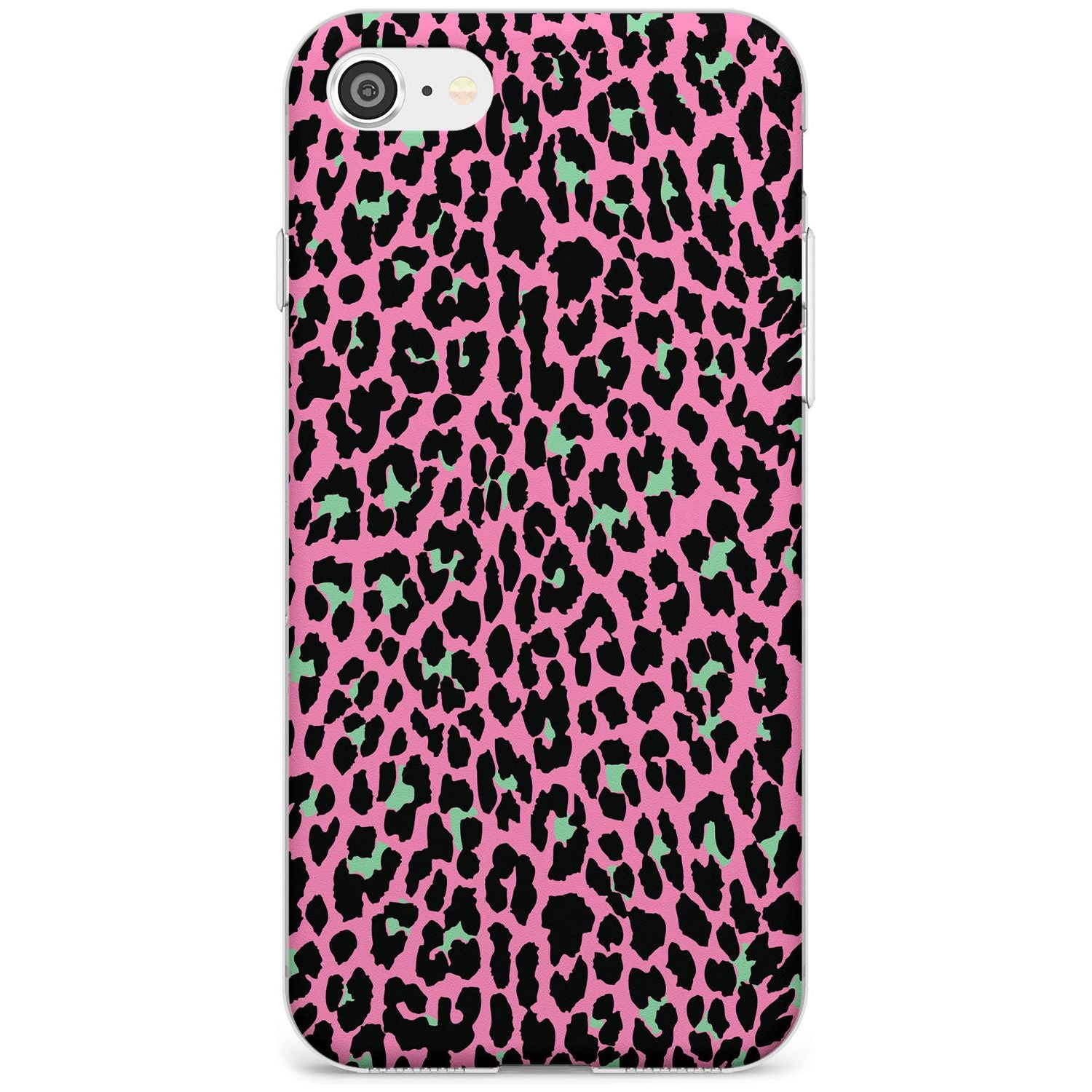 Green on Pink Leopard Print Pattern Slim TPU Phone Case for iPhone SE 8 7 Plus