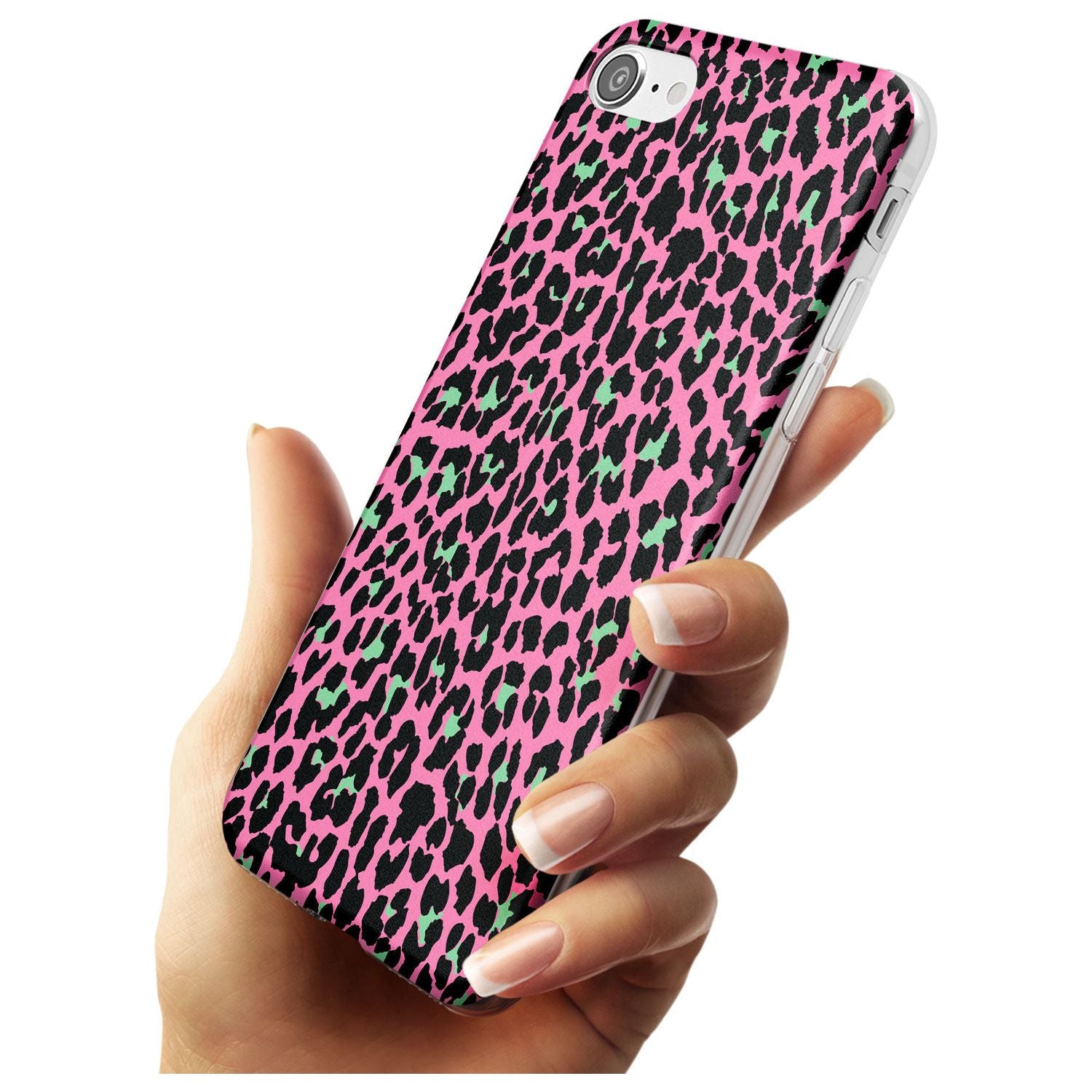 Green on Pink Leopard Print Pattern Slim TPU Phone Case for iPhone SE 8 7 Plus