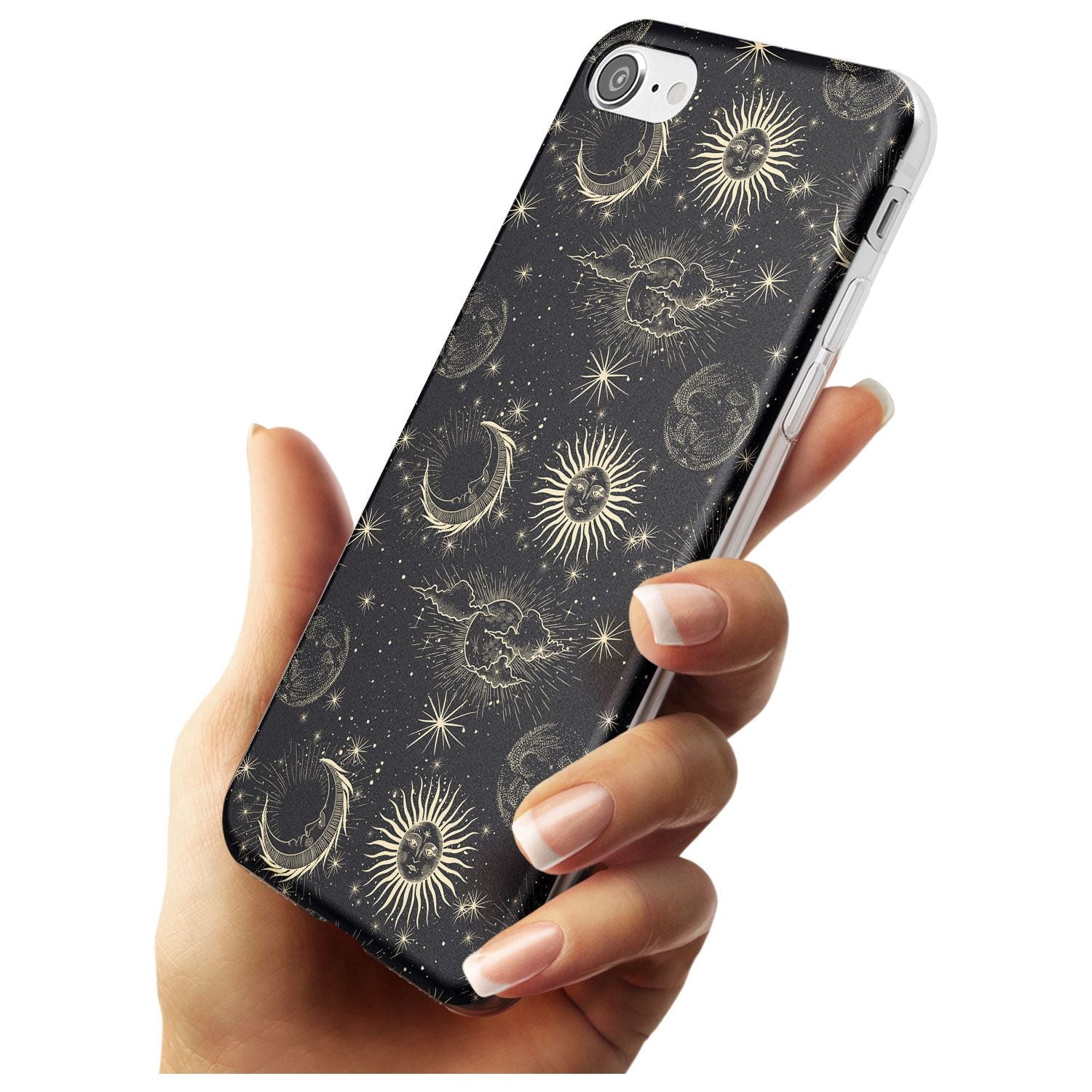 Large Suns, Moons & Clouds Black Impact Phone Case for iPhone SE 8 7 Plus