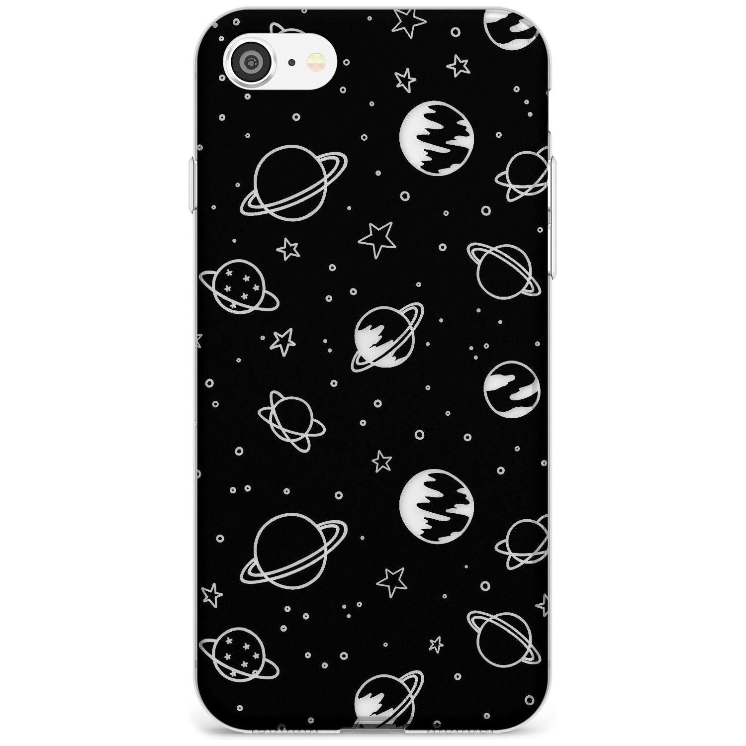 Outer Space Outlines: Clear on Black Black Impact Phone Case for iPhone SE 8 7 Plus