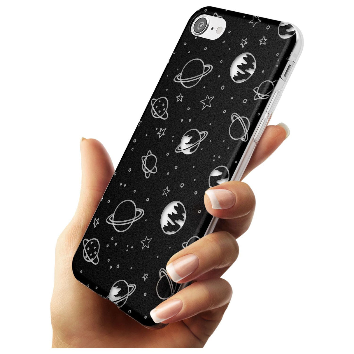 Outer Space Outlines: Clear on Black Black Impact Phone Case for iPhone SE 8 7 Plus