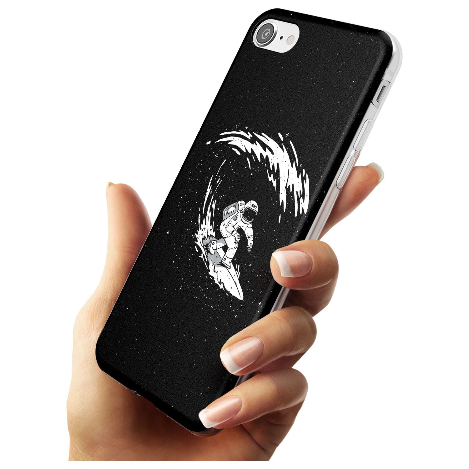 Surfing Astronaut Black Impact Phone Case for iPhone SE 8 7 Plus