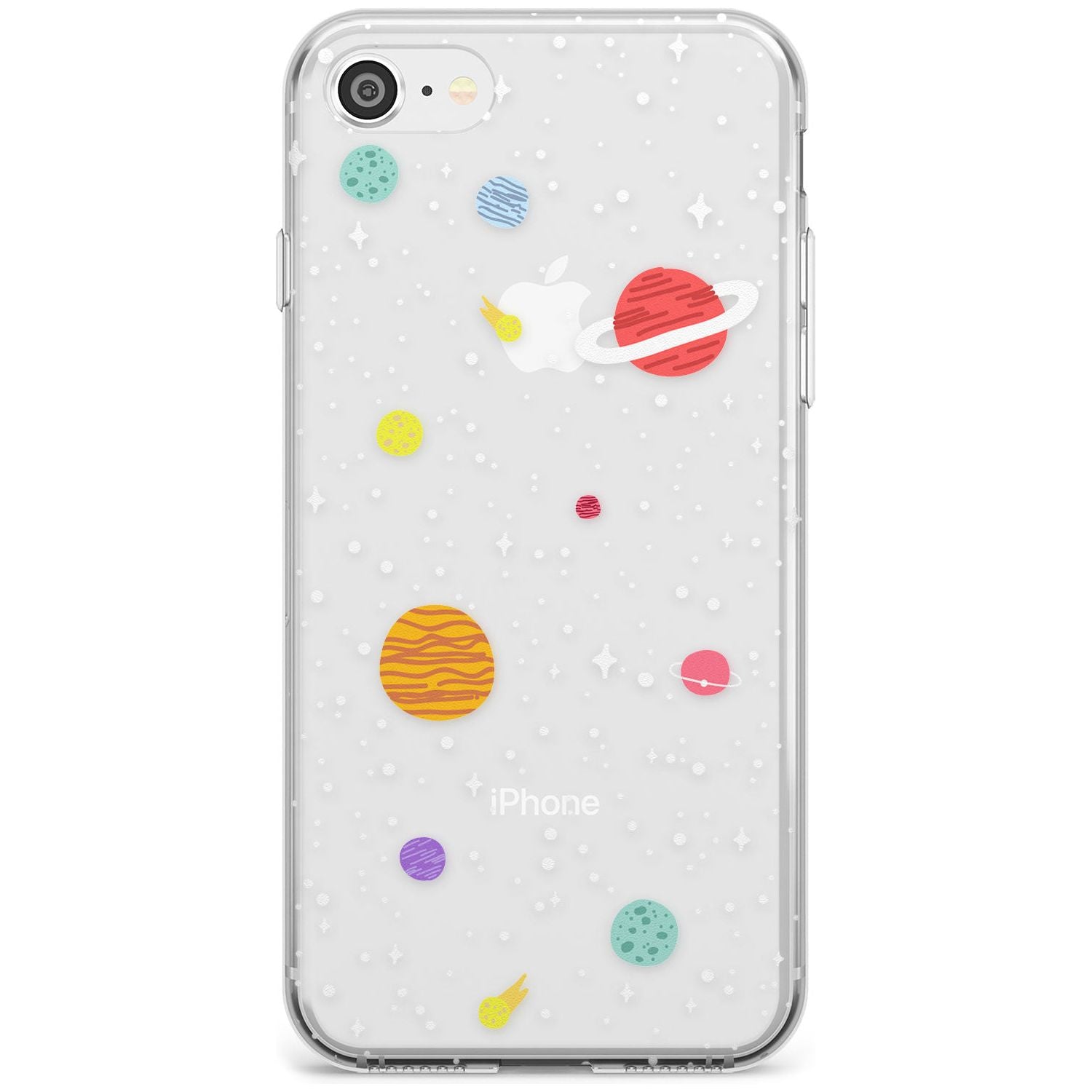 Cute Cartoon Planets (Clear) Slim TPU Phone Case for iPhone SE 8 7 Plus
