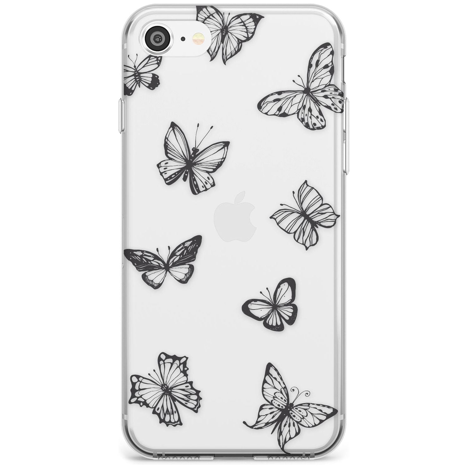 Grey Butterfly Line Pattern Slim TPU Phone Case for iPhone SE 8 7 Plus