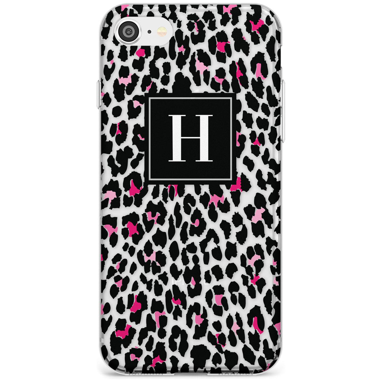 Customised Pink Monogram Leopard Spots Slim TPU Phone Case for iPhone SE 8 7 Plus