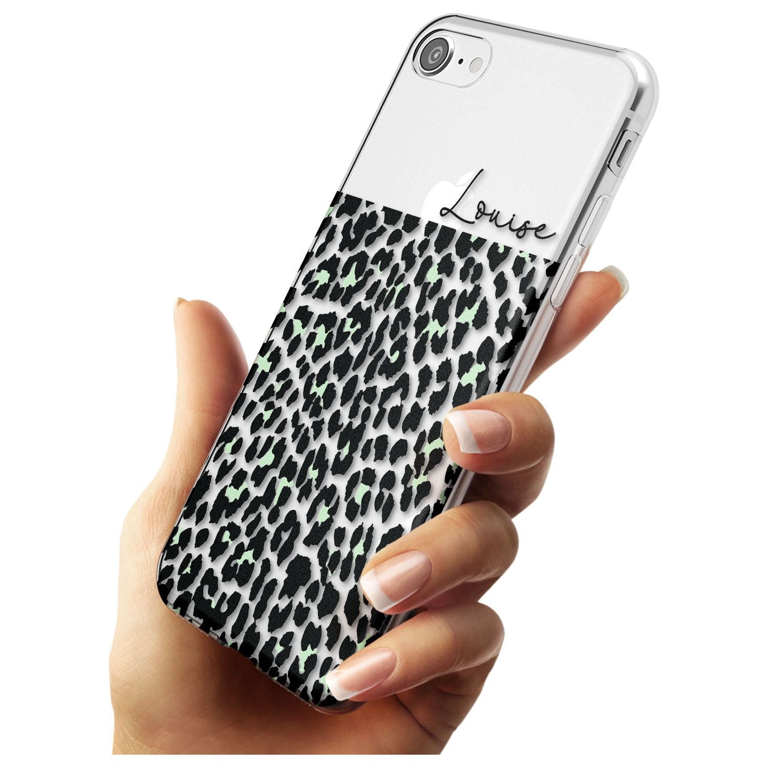 CustomSeafoam Green & Cursive Leopard Spots Slim TPU Phone Case for iPhone SE 8 7 Plus