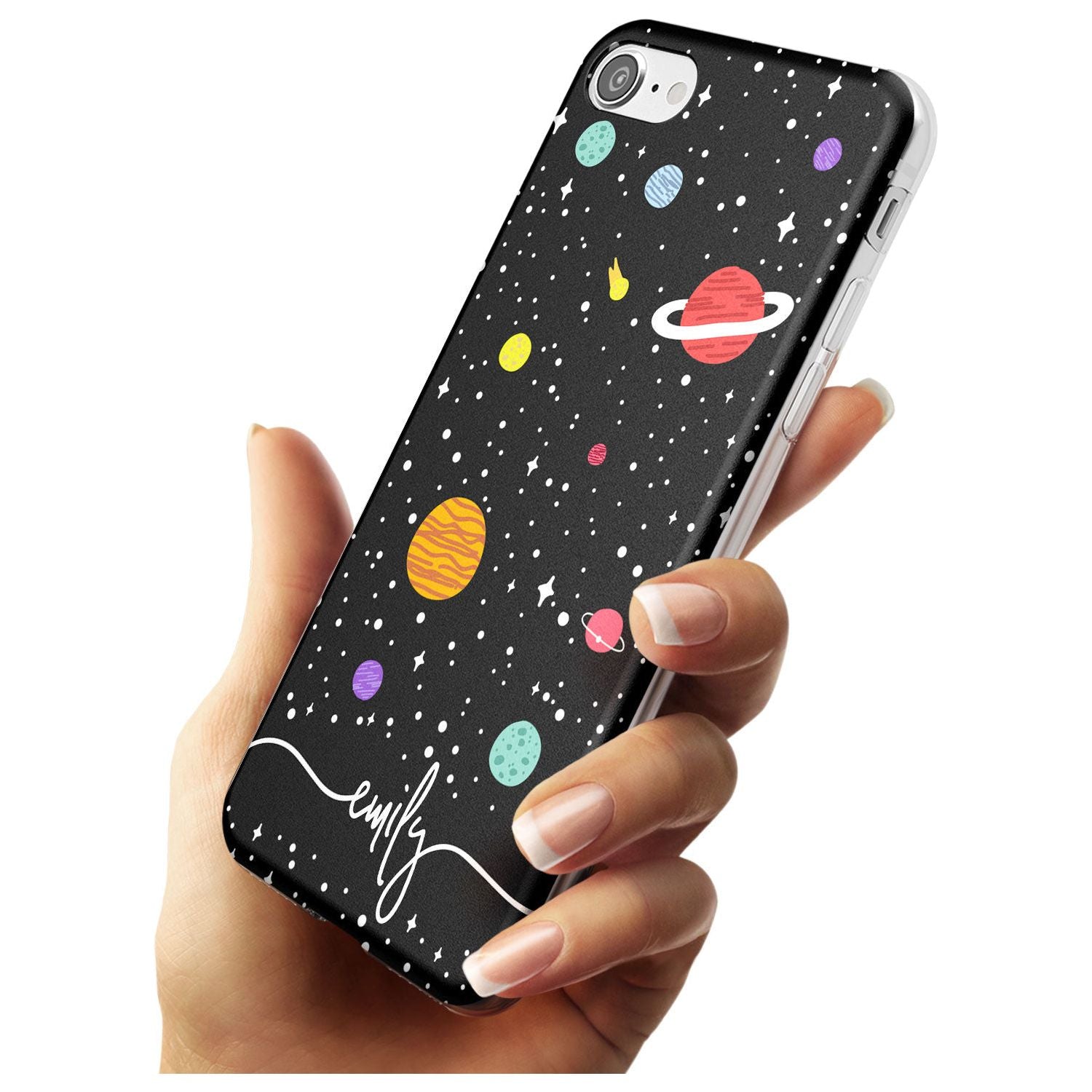 Custom Cute Cartoon Planets Black Impact Phone Case for iPhone SE 8 7 Plus