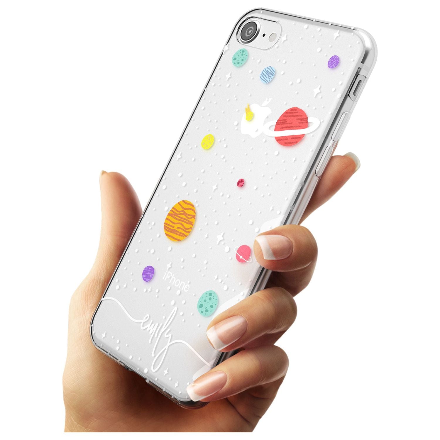 Custom Cute Cartoon Planets (Clear) Black Impact Phone Case for iPhone SE 8 7 Plus