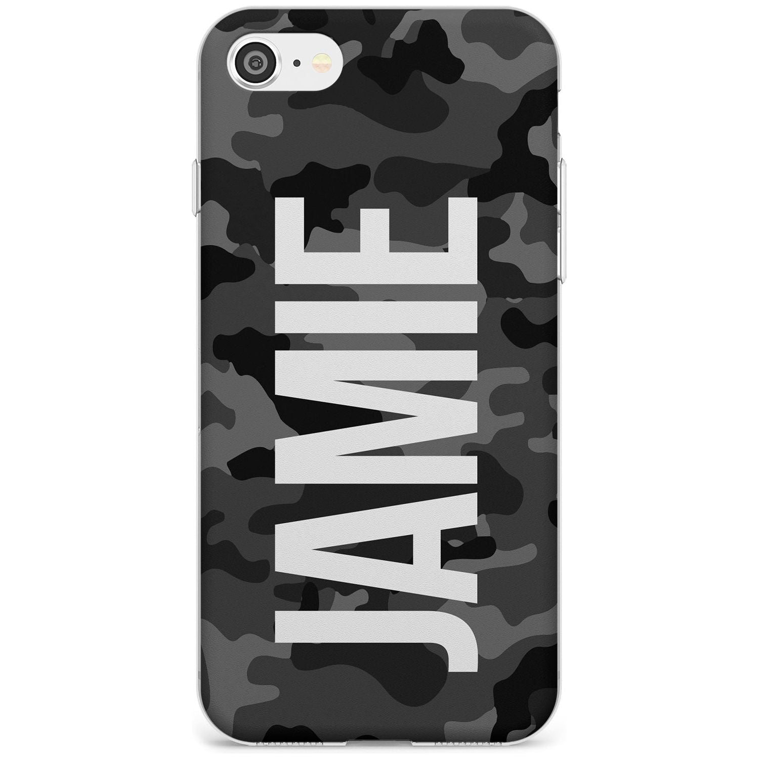 Vertical Name Personalised Black Camouflage Slim TPU Phone Case for iPhone SE 8 7 Plus