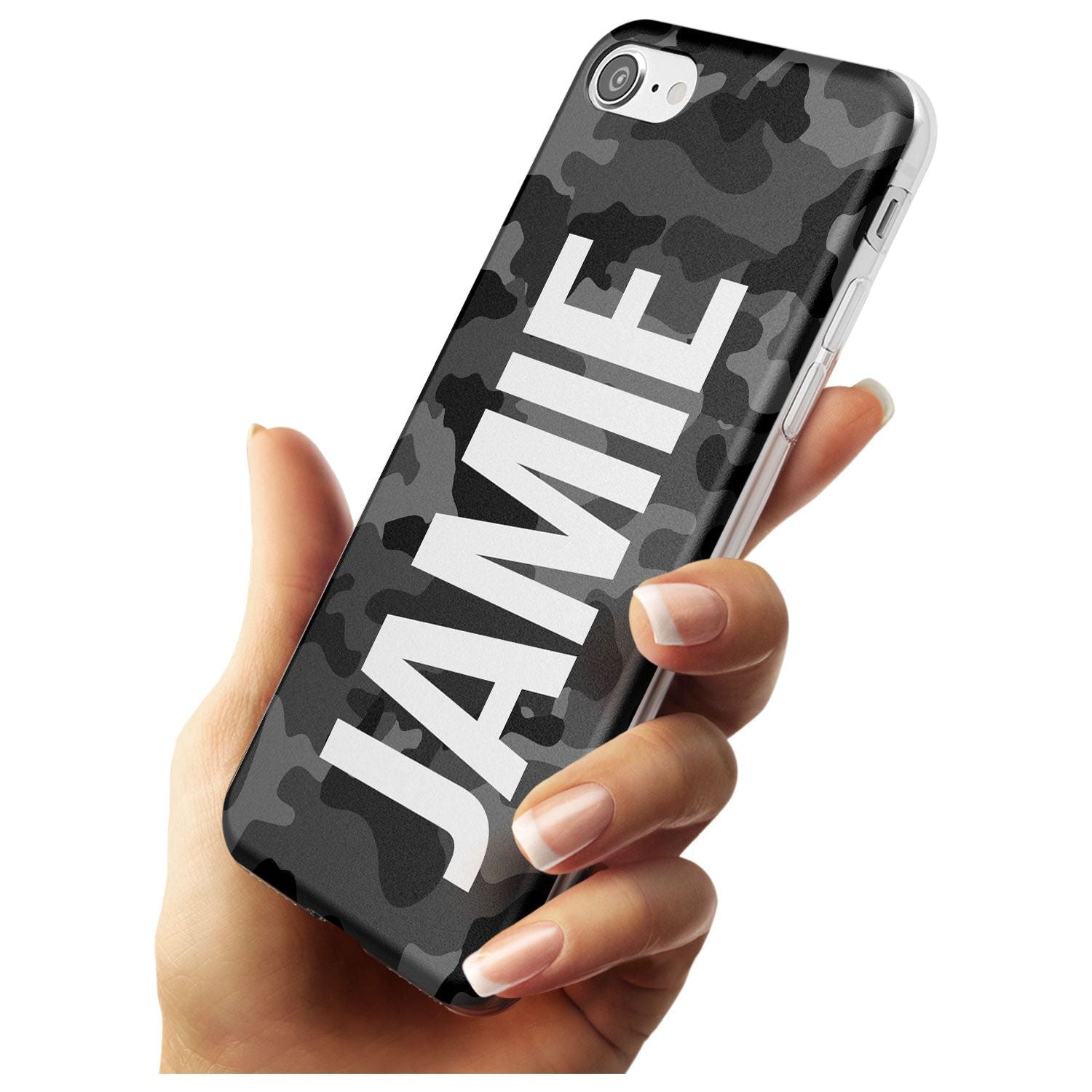Vertical Name Personalised Black Camouflage Slim TPU Phone Case for iPhone SE 8 7 Plus