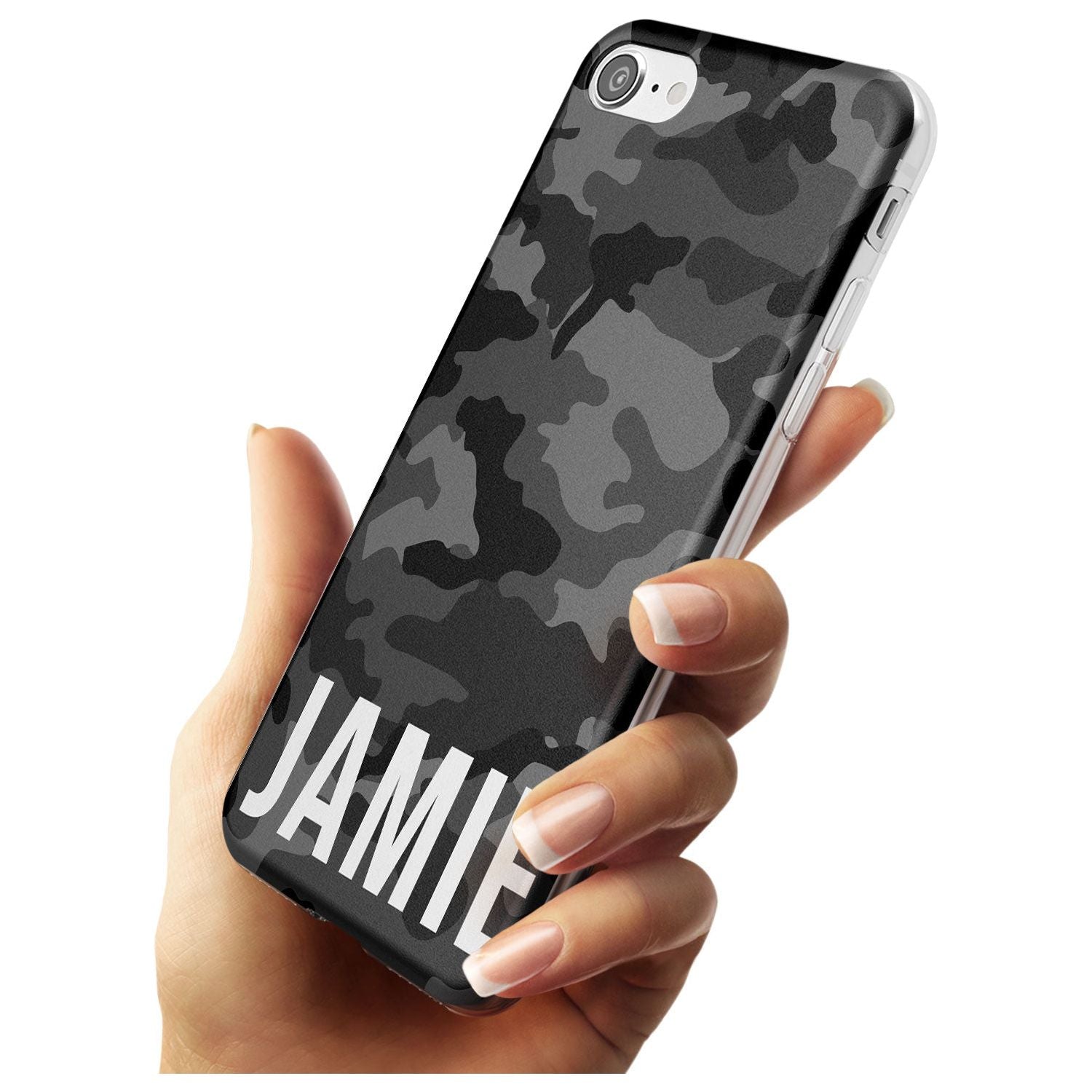 Horizontal Name Personalised Black Camouflage Slim TPU Phone Case for iPhone SE 8 7 Plus