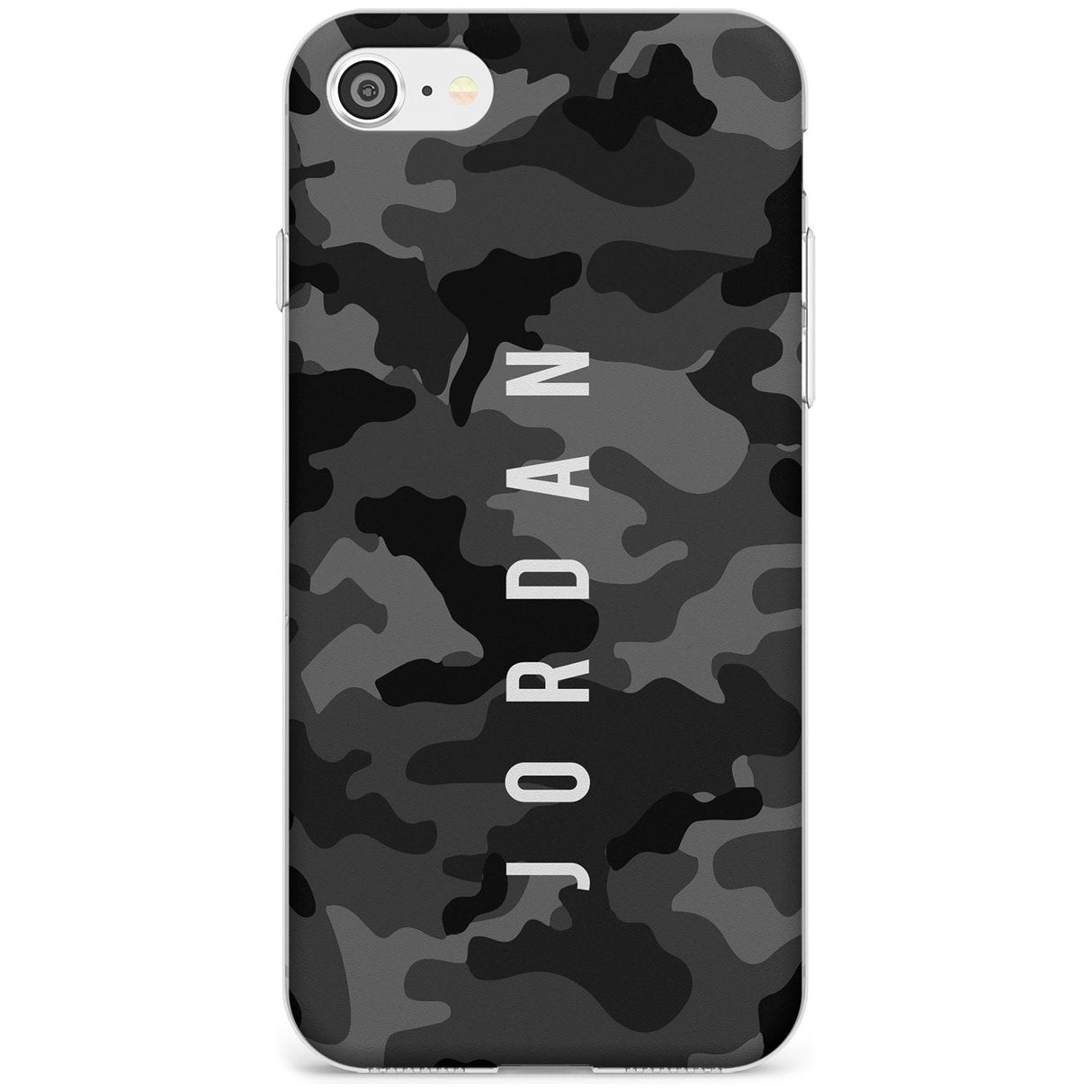 Small Vertical Name Personalised Black Camouflage Slim TPU Phone Case for iPhone SE 8 7 Plus