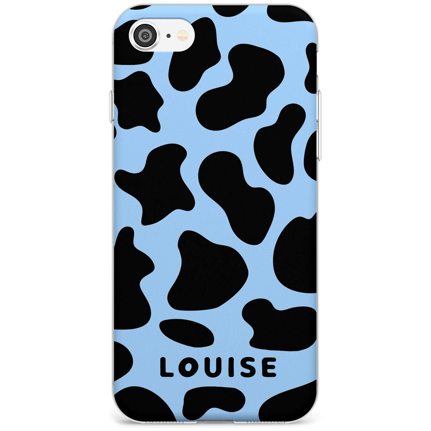 Personalised Blue and Black Cow Print Slim TPU Phone Case for iPhone SE 8 7 Plus