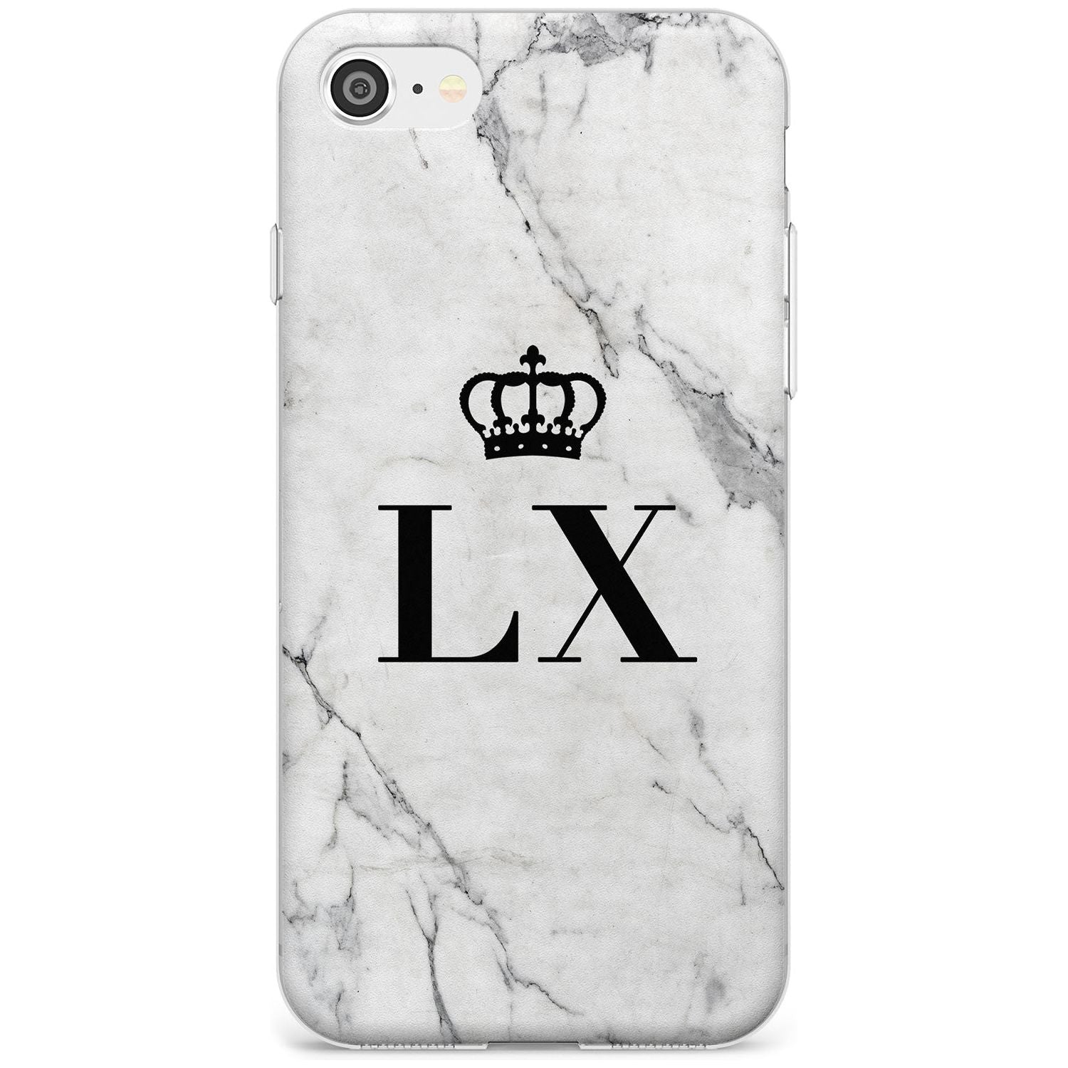 Personalised Initials with Crown on White Marble Slim TPU Phone Case for iPhone SE 8 7 Plus