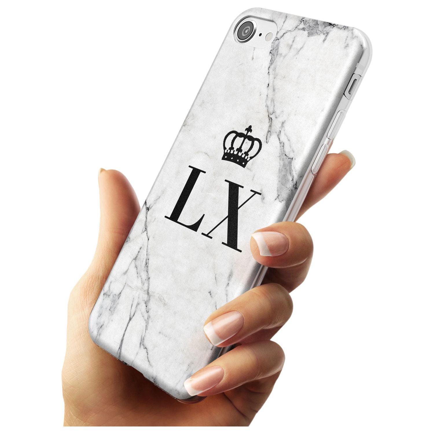Personalised Initials with Crown on White Marble Slim TPU Phone Case for iPhone SE 8 7 Plus