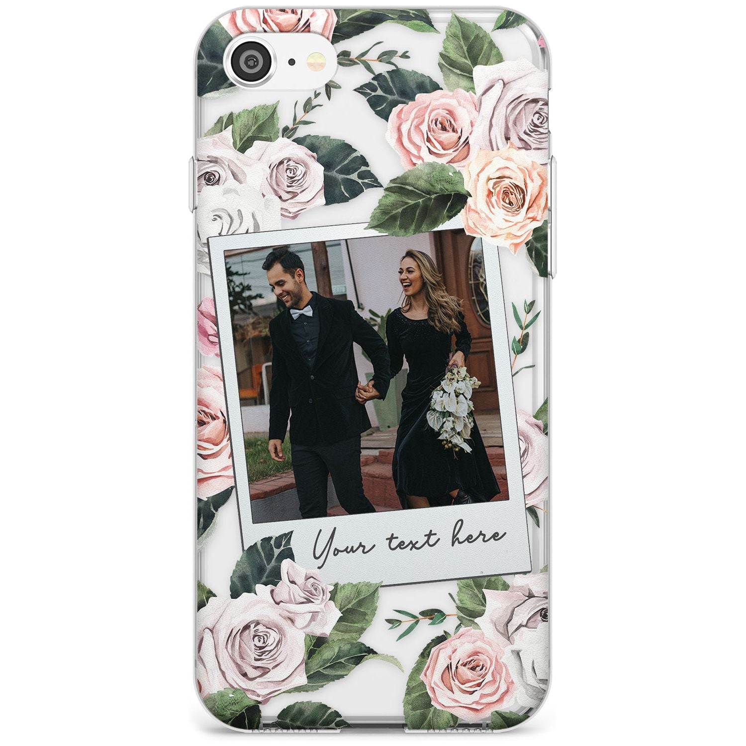 Floral Instant Film Black Impact Phone Case for iPhone SE 8 7 Plus