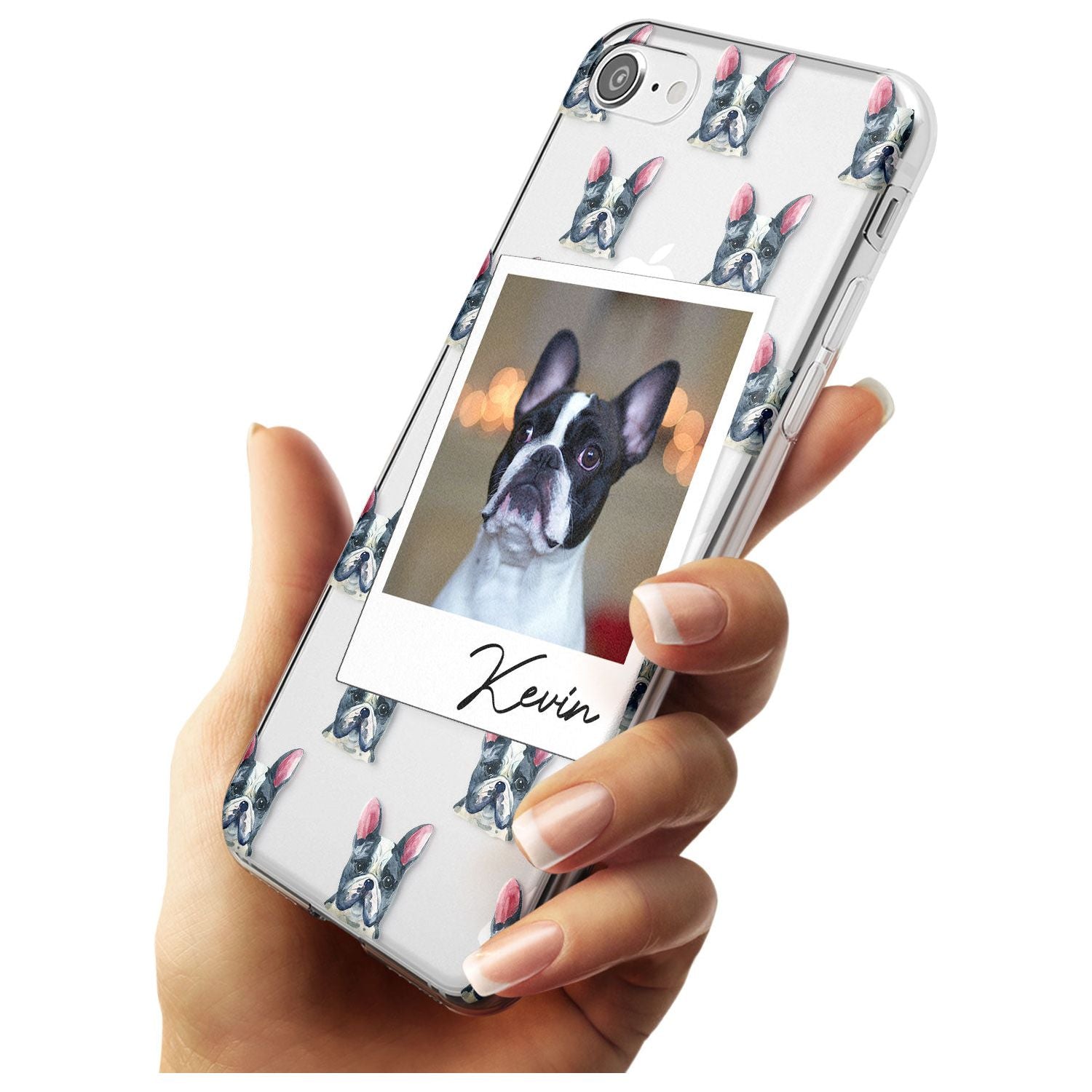 French Bulldog, Black & White - Custom Dog Photo Black Impact Phone Case for iPhone SE 8 7 Plus