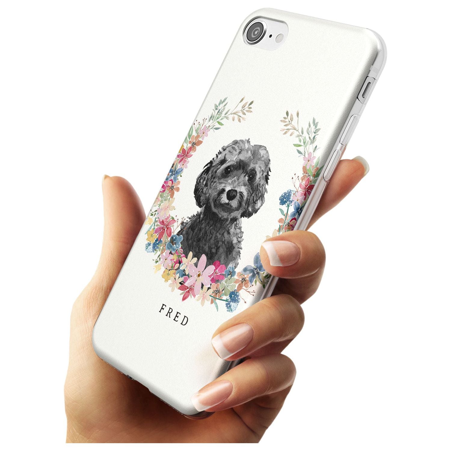 Black Cockapoo - Watercolour Dog Portrait Slim TPU Phone Case for iPhone SE 8 7 Plus