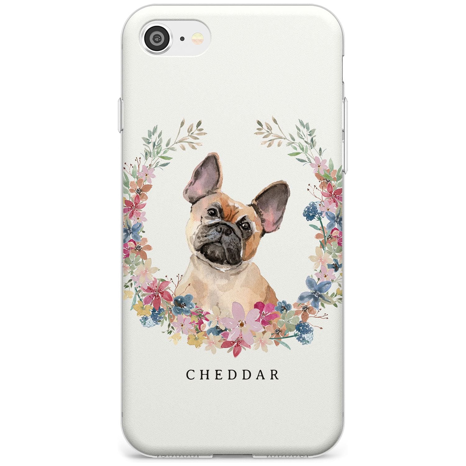 Tan French Bulldog Watercolour Dog Portrait Slim TPU Phone Case for iPhone SE 8 7 Plus