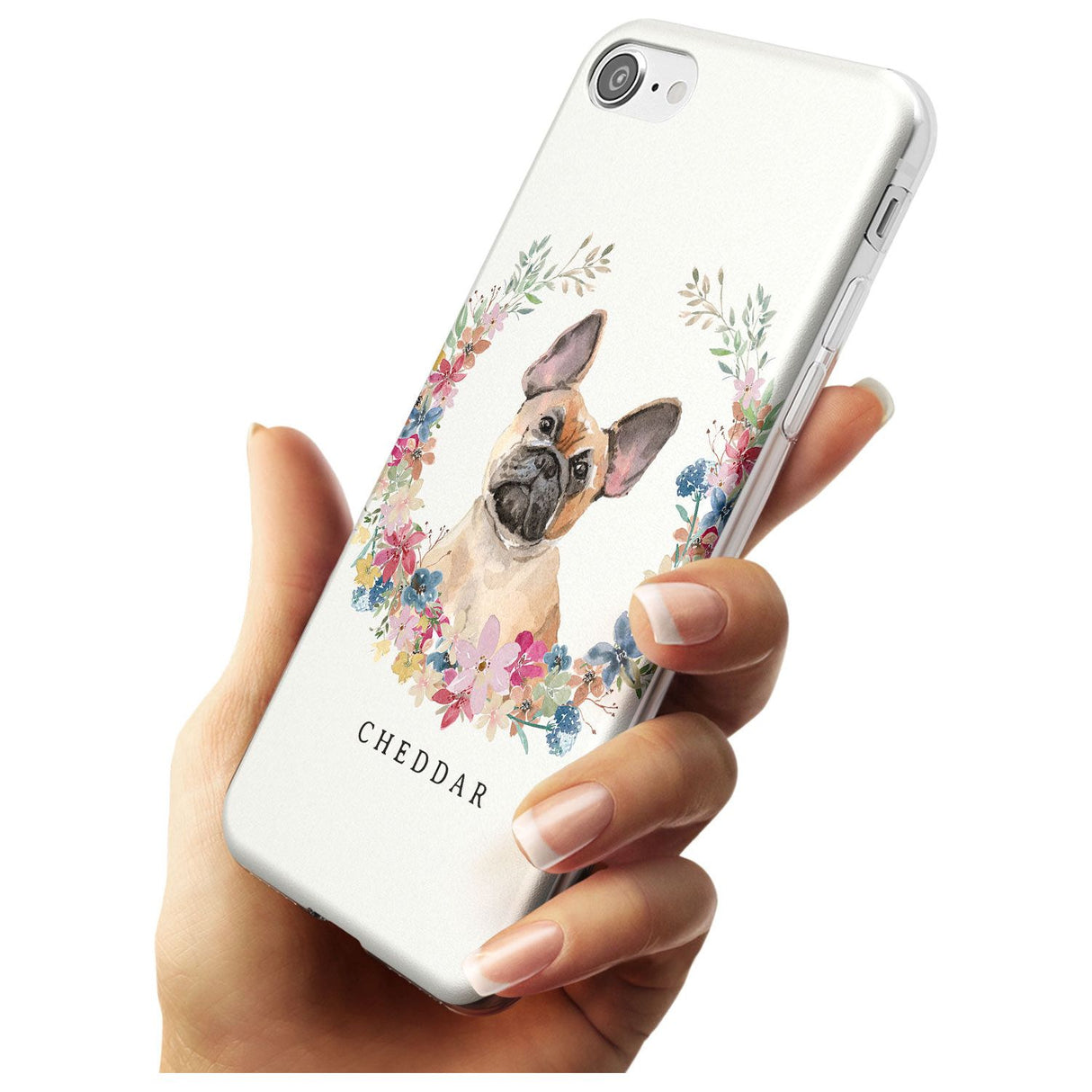 Tan French Bulldog Watercolour Dog Portrait Slim TPU Phone Case for iPhone SE 8 7 Plus