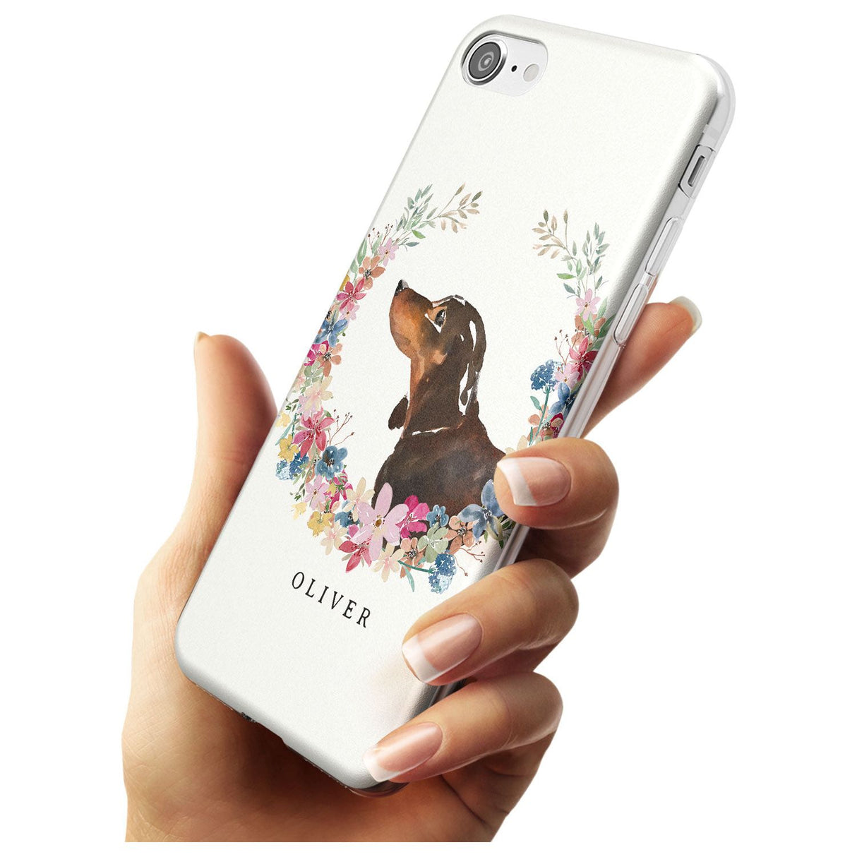 Black & Tan Dachshund - Watercolour Dog Portrait Slim TPU Phone Case for iPhone SE 8 7 Plus