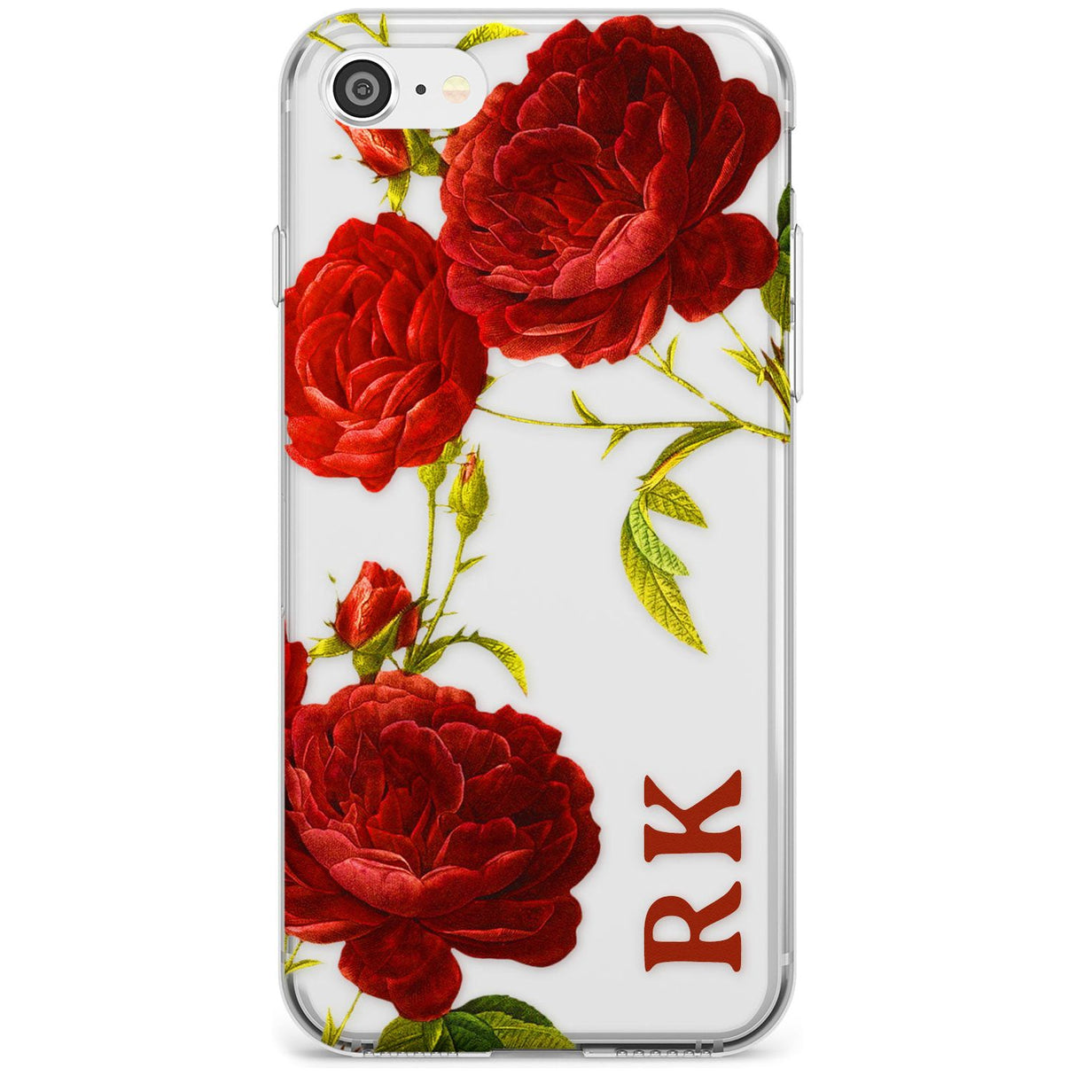 Custom Clear Vintage Floral Red Roses Slim TPU Phone Case for iPhone SE 8 7 Plus