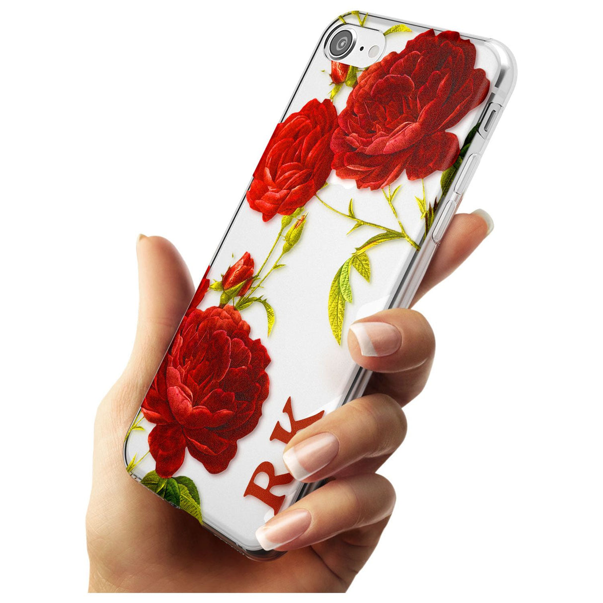 Custom Clear Vintage Floral Red Roses Slim TPU Phone Case for iPhone SE 8 7 Plus