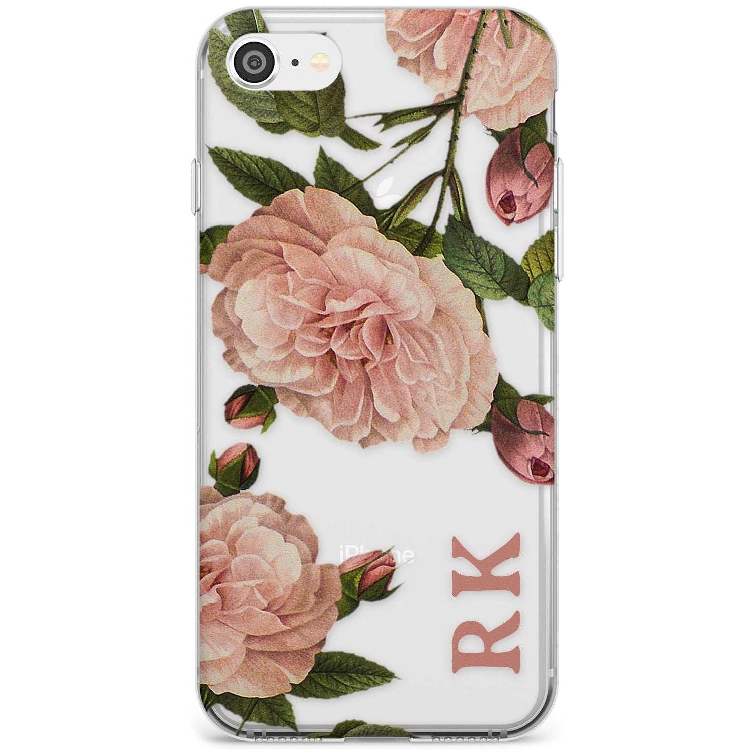 Custom Clear Vintage Floral Pale Pink Peonies Slim TPU Phone Case for iPhone SE 8 7 Plus