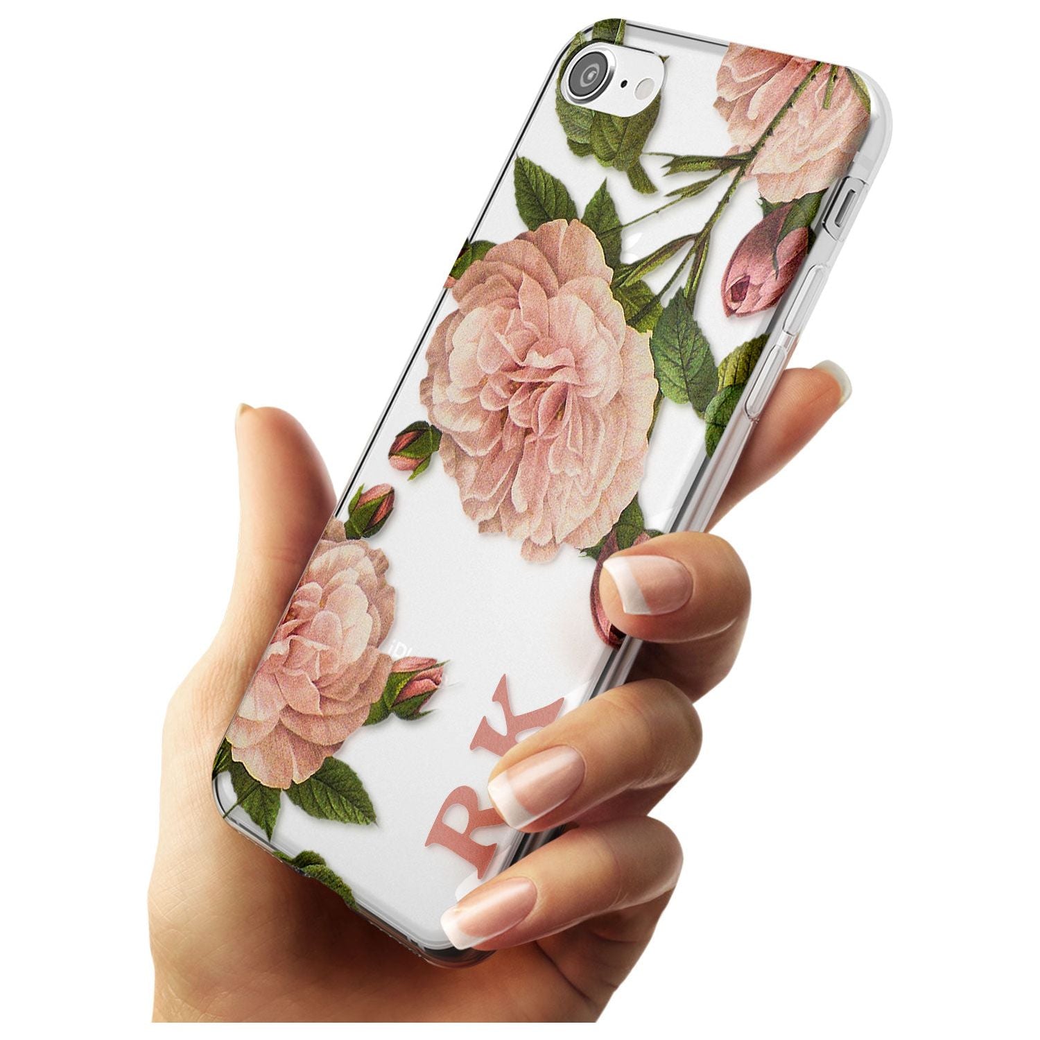 Custom Clear Vintage Floral Pale Pink Peonies Slim TPU Phone Case for iPhone SE 8 7 Plus