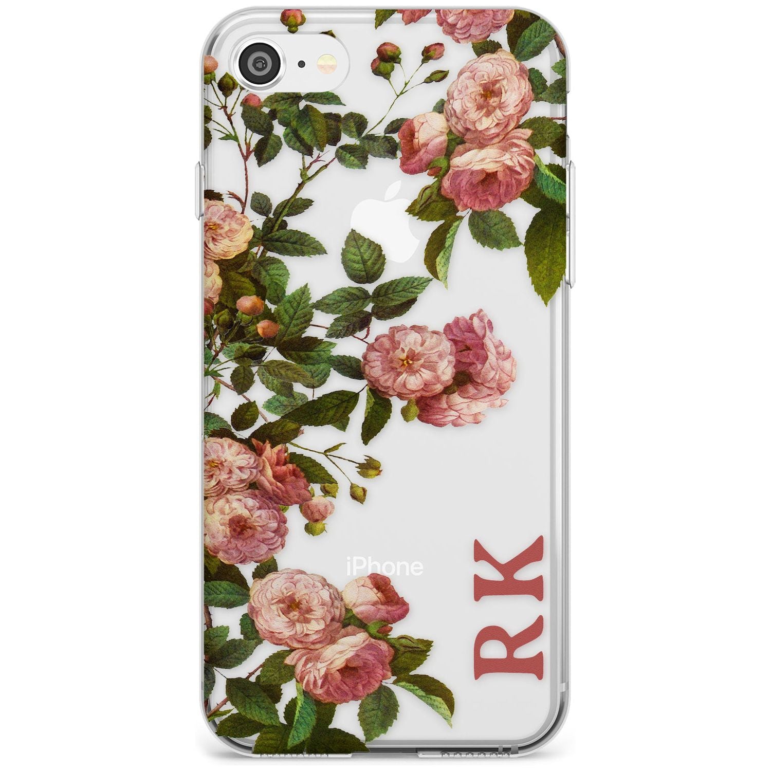 Custom Clear Vintage Floral Pink Garden Roses Slim TPU Phone Case for iPhone SE 8 7 Plus