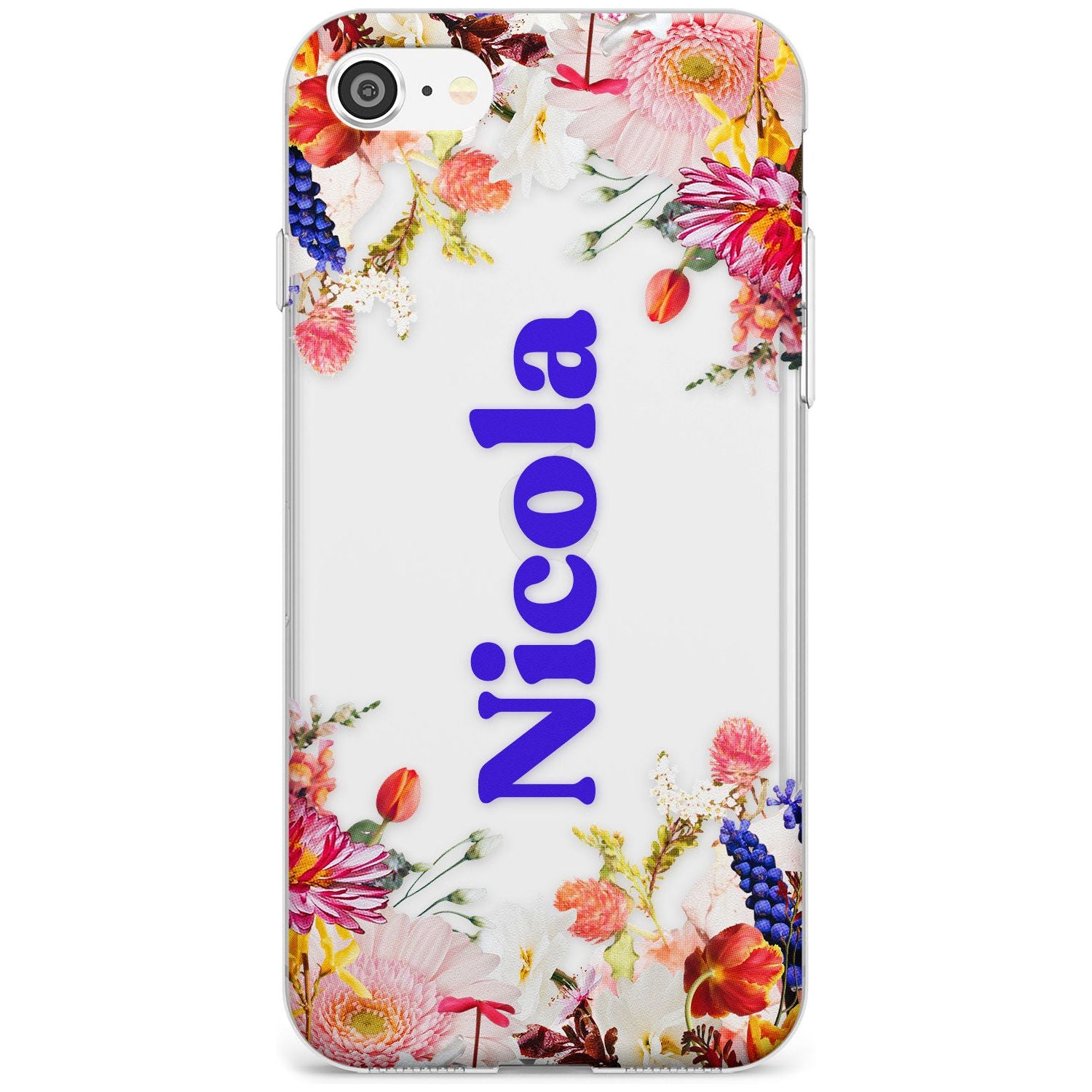 Custom Text with Floral Borders Black Impact Phone Case for iPhone SE 8 7 Plus