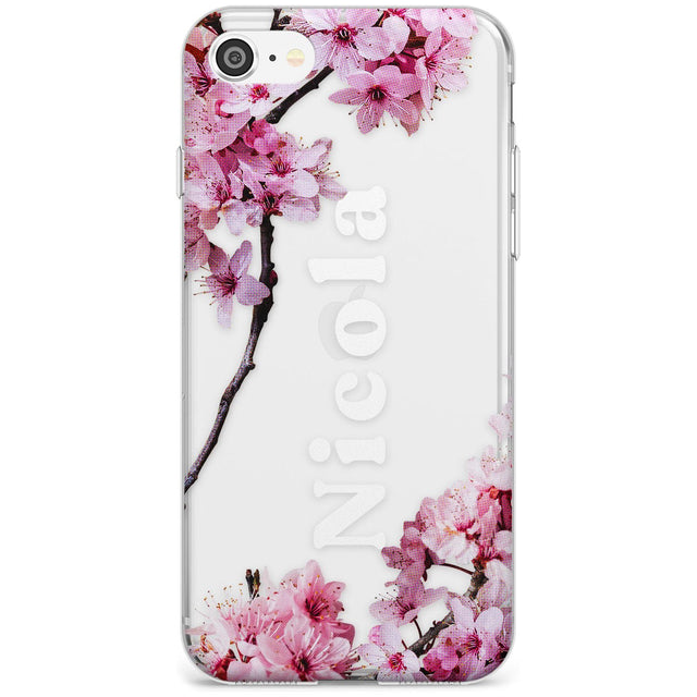 Cherry Blossoms with Custom Text Black Impact Phone Case for iPhone SE 8 7 Plus