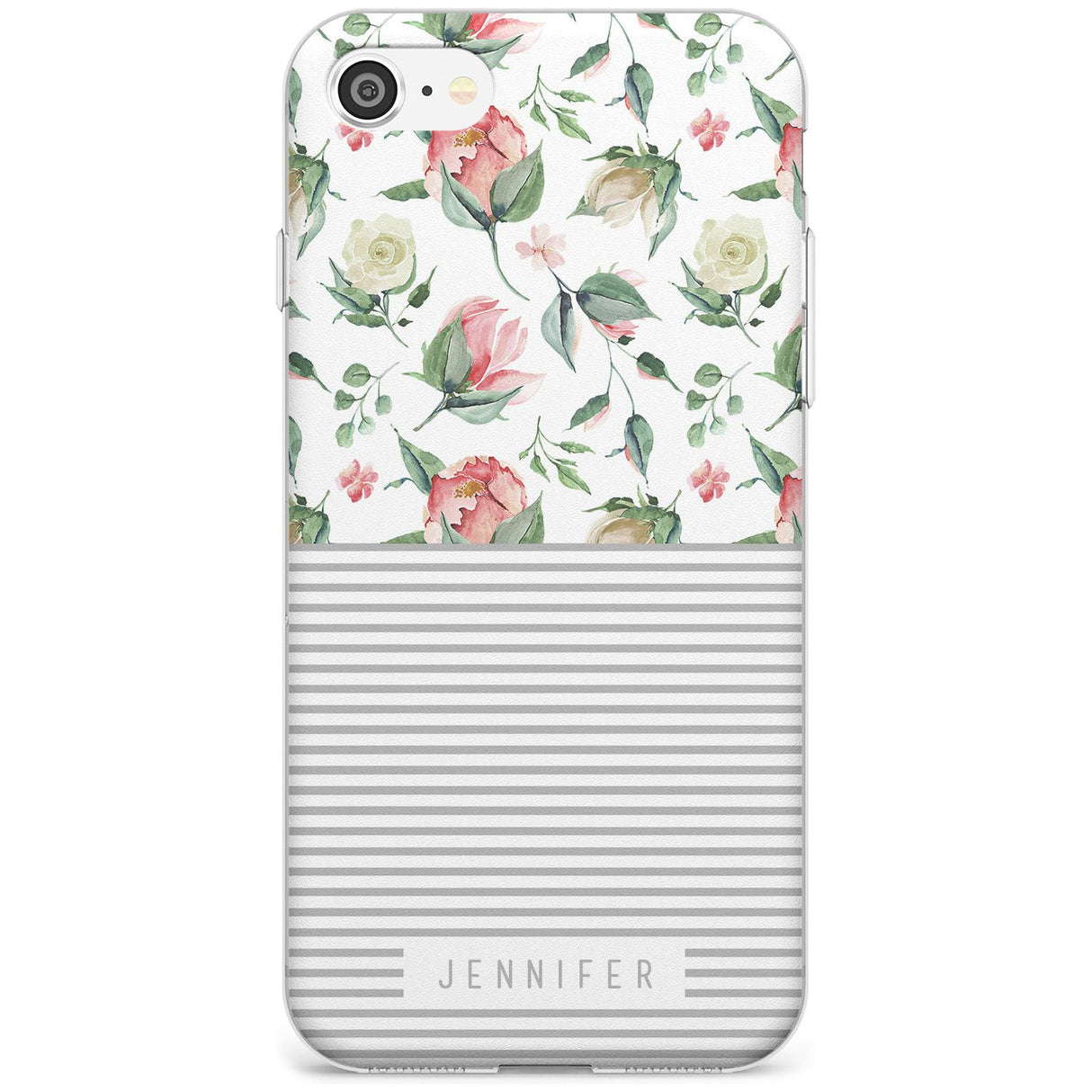 Light Floral Pattern & Stripes Black Impact Phone Case for iPhone SE 8 7 Plus