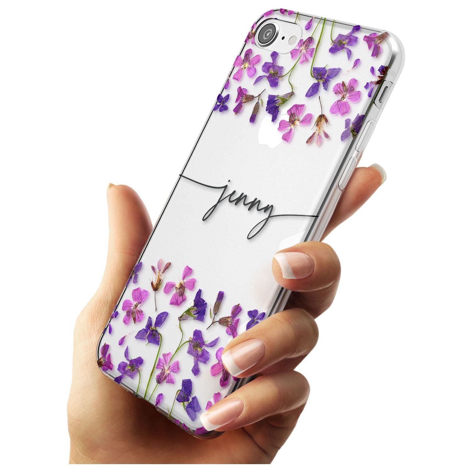 Custom Violet Flowers Black Impact Phone Case for iPhone SE 8 7 Plus