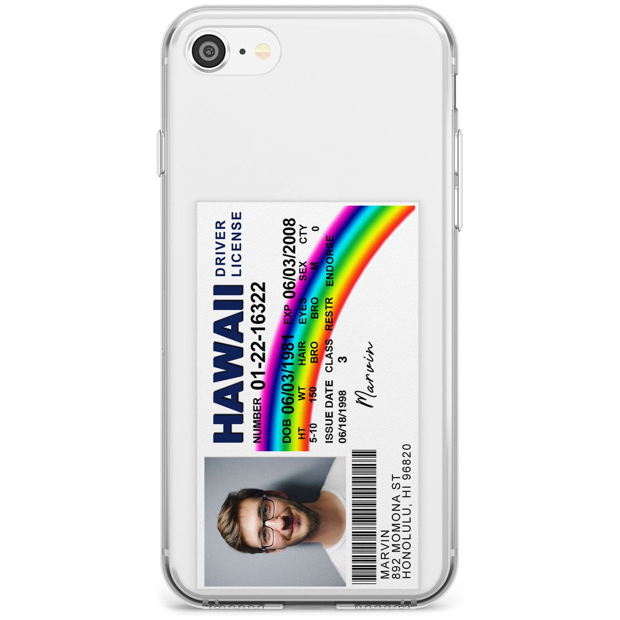 Personalised Hawaii Driving License Slim TPU Phone Case for iPhone SE 8 7 Plus