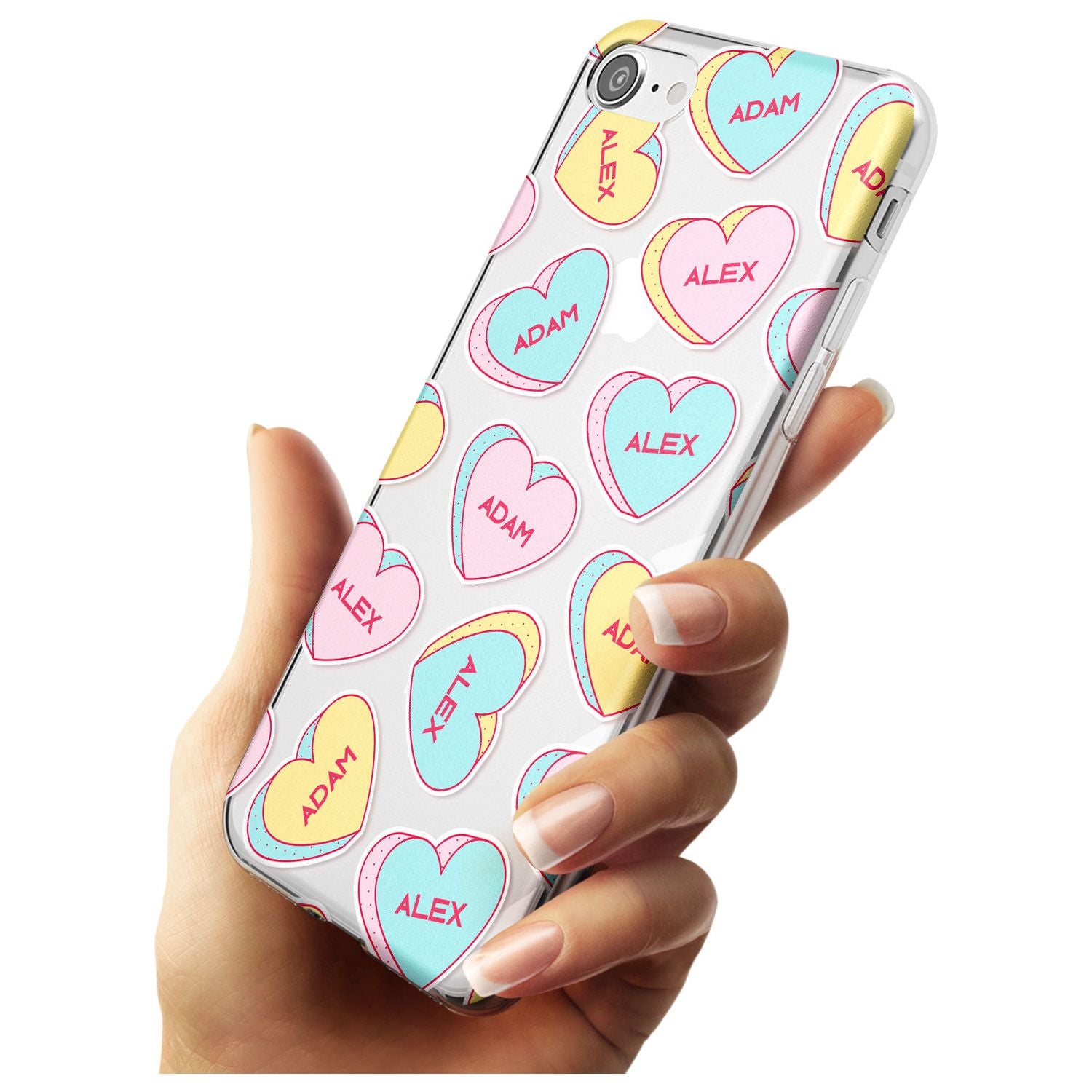 Custom Text Love Hearts Black Impact Phone Case for iPhone SE 8 7 Plus
